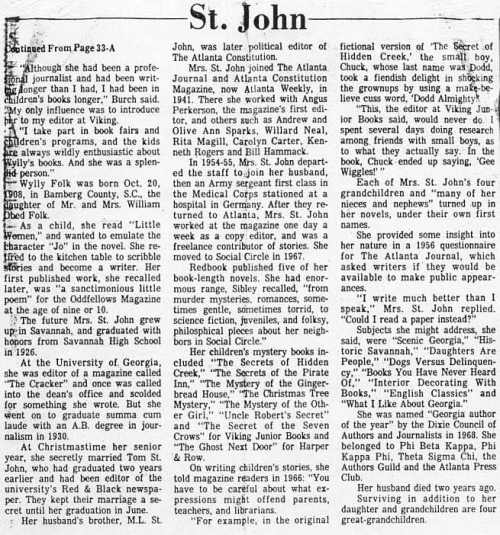 Wylly Folk St. John Obituary, pg. 2, Used